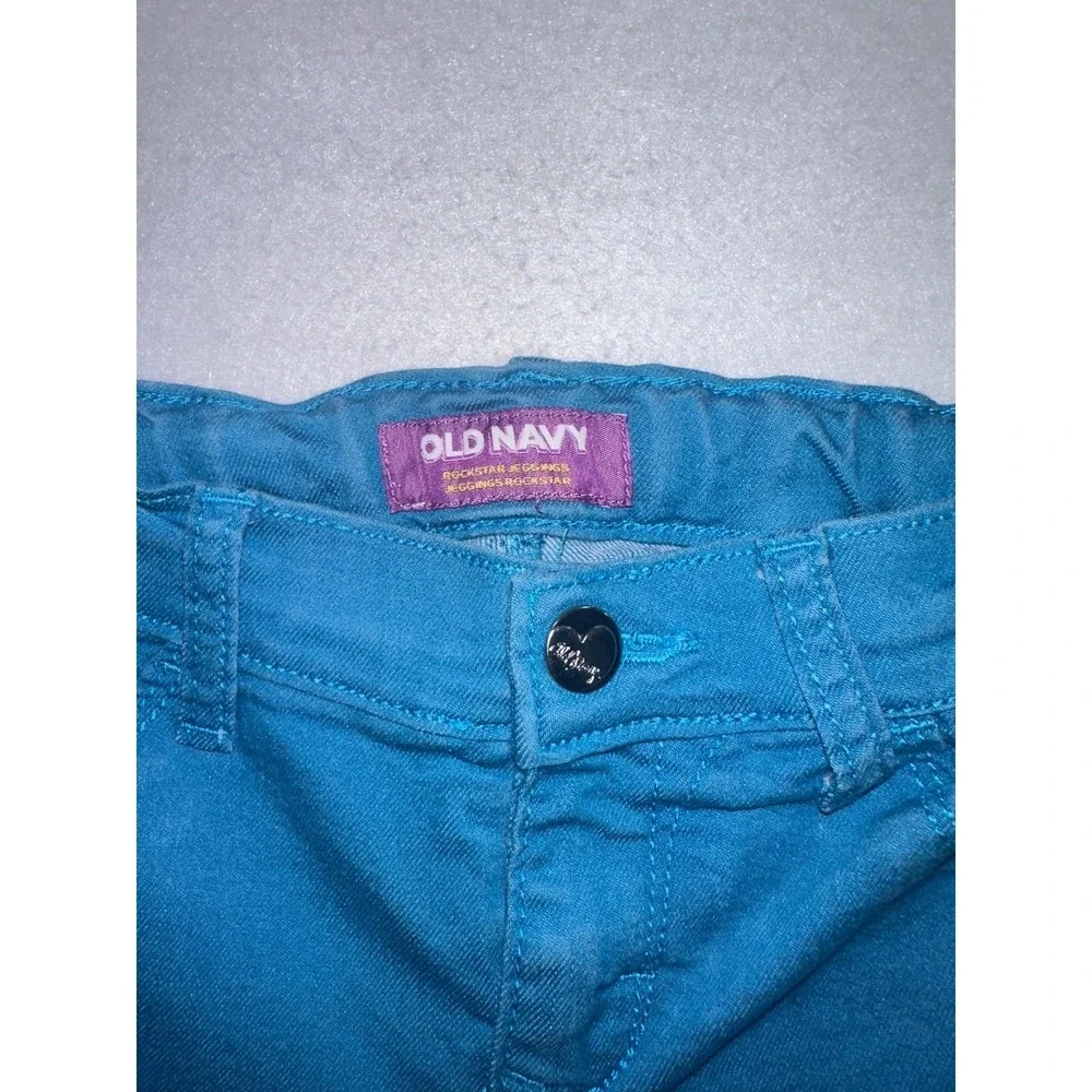 Old Navy Kids Sz 8 Blue Jeans Rockstar Jeggings‎ Adjustable Waist Stretch Teal